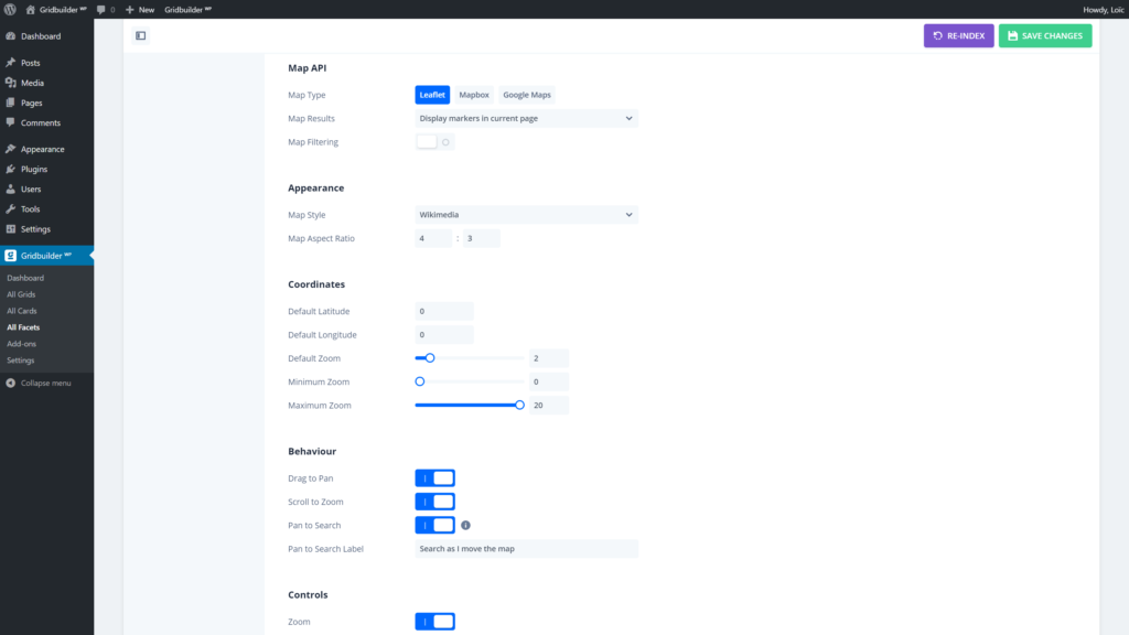 Map Facet - Settings