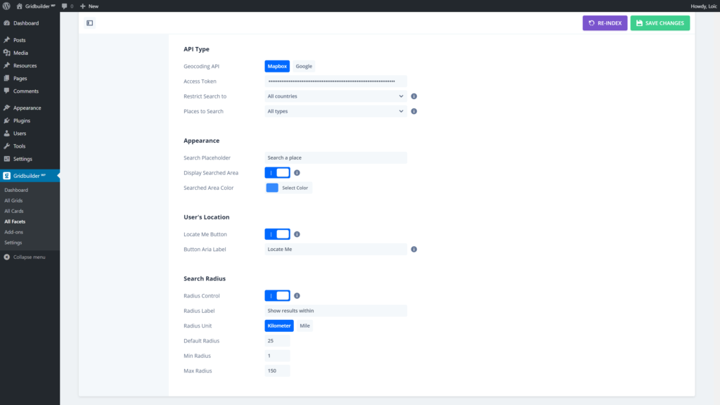 Geolocation Facet - Settings